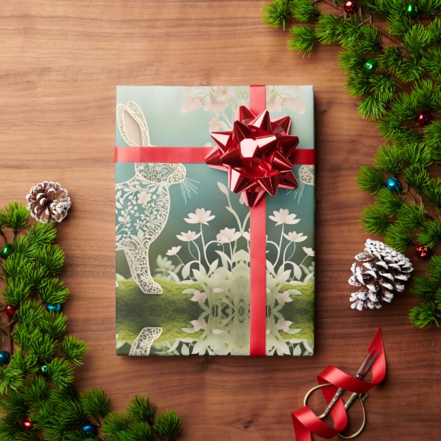 Papel De Regalo Arte de primavera en conejo floral blanco (Regalo de vacaciones)