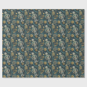 Papel De Regalo Arte de robots retro lindos y máquinas futuristas