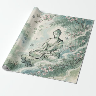 Papel De Regalo Arte de tinta de bambú del Buda meditando