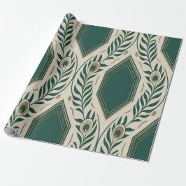 Papel De Regalo Arte Deco de Plumas de Pavo Real Esmeralda Elegant