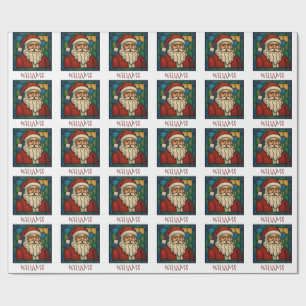 Papel De Regalo Arte Deco de Vidrio Emplomado de Santa de Navidad 