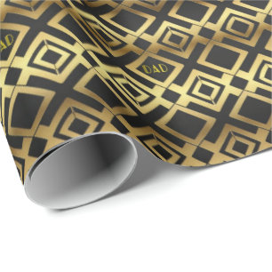 Papel De Regalo Arte Deco dorado y negro para el Día del Padre