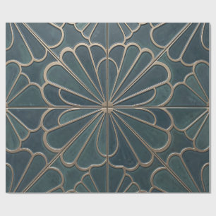 Papel De Regalo Arte Deco Geométrico Patrón de Abanico Dorado Verd
