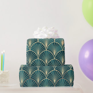 Papel De Regalo Arte Deco Islámico Floral Elegante Verde Dorado