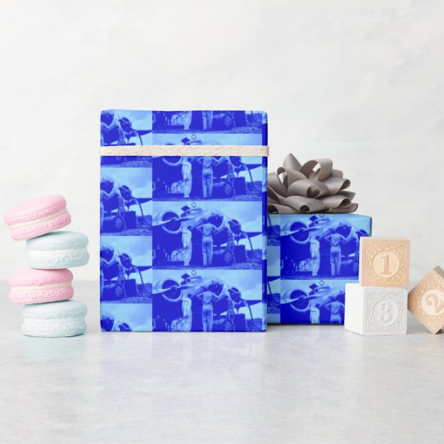 Papel De Regalo Arte digital de Amelia Earhart Tinte azul   (Baby Shower)