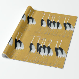 Papel De Regalo Arte dorado vintage japonés de la grulla coronada