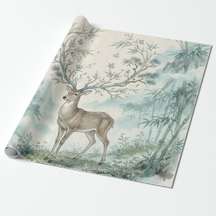 Papel De Regalo Arte en Acuarela del Bosque de Ciervos Místicos