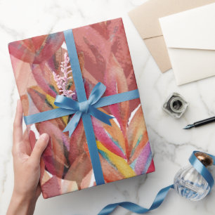 Papel De Regalo Arte en Acuarela Plumas Florales Exóticas de Veran