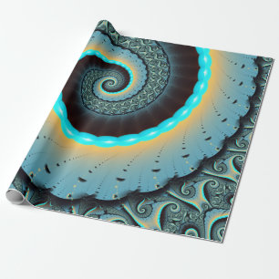 Papel De Regalo Arte en espiral fractal abstracto azul turquesa na