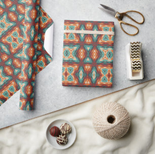 Papel De Regalo Arte en mosaico azul turquesa agua naranja rojo
