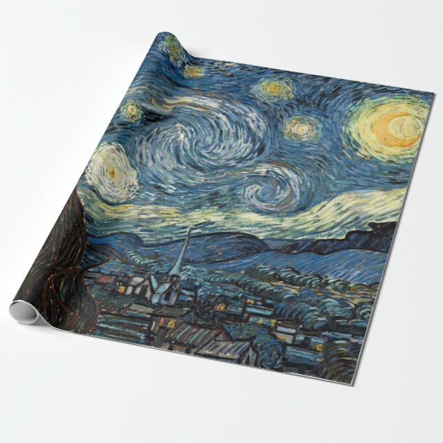 Papel De Regalo Arte famoso, noche estrellada, Van Gogh (Desenrollado)