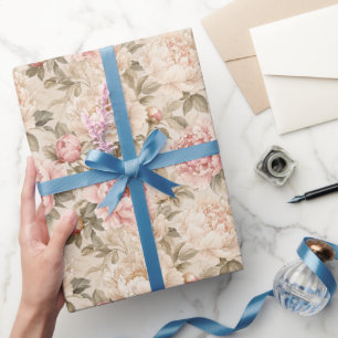 Papel De Regalo Arte floral de jardín de peonías neutro de lujo