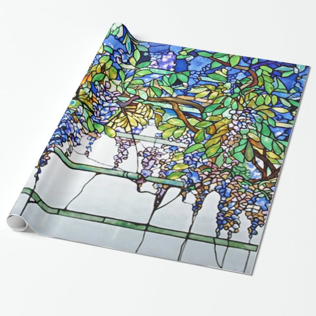 Papel De Regalo Arte floral de las glicinias del vitral de Tiffany (Desenrollado)