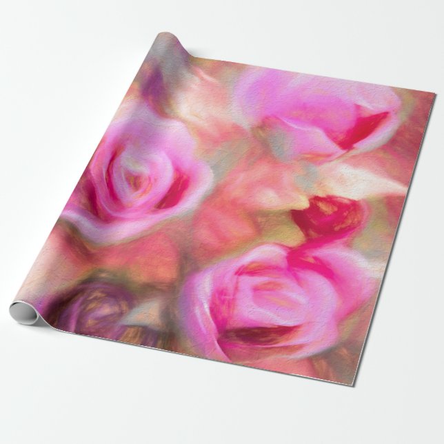 Papel De Regalo Arte floral de primavera rosada profunda Moda (Desenrollado)