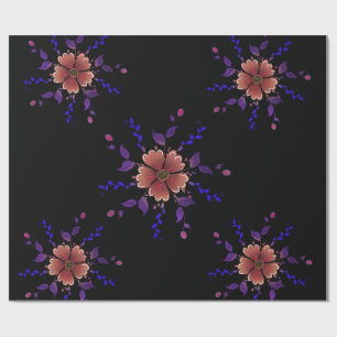 Papel De Regalo Arte floral folklórico caprichoso de cobre y púrpu