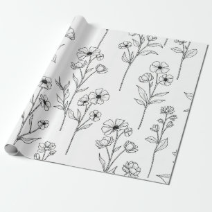 Papel De Regalo Arte floral lineal minimalista patrón continuo (2)