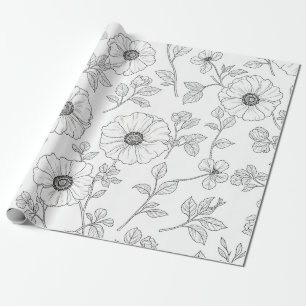 Papel De Regalo Arte floral sin fisuras de línea minimalista (8)