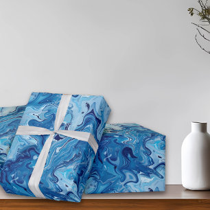 Papel De Regalo arte fluido de canica azul
