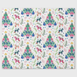 Papel De Regalo Arte folclórico escandinavo Árboles navideños y ca