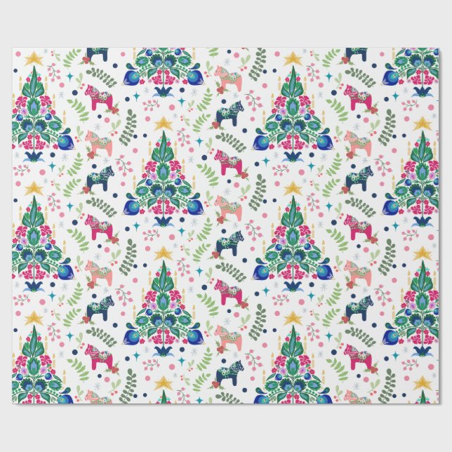 Papel De Regalo Arte folclórico escandinavo Árboles navideños y ca (Superficie plana)