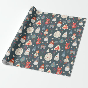 Papel De Regalo Arte folclórico escandinavo con gnomos Navidades