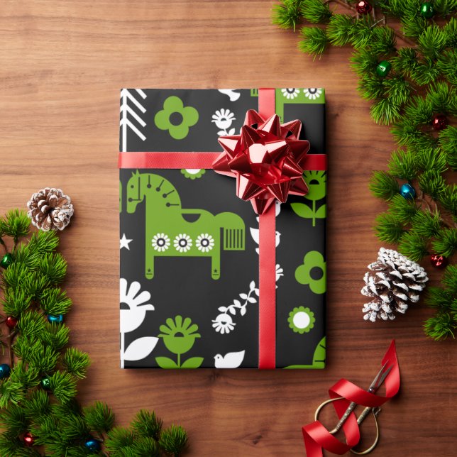 Papel De Regalo Arte folclórico escandinavo de caballos (Regalo de vacaciones)