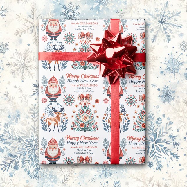 Papel De Regalo Arte folclórico escandinavo Navidades Verde azulad (Subido por el creador)