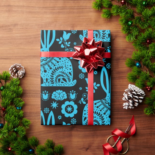 Papel De Regalo Arte folclórico nórdico escandinavo conejo (Regalo de vacaciones)