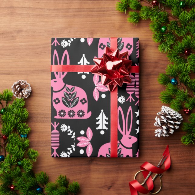 Papel De Regalo Arte folclórico nórdico escandinavo conejo (Regalo de vacaciones)