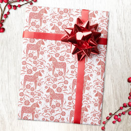 Papel De Regalo Arte folclórico rojo y blanco de Dala sueco
