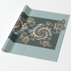 Papel De Regalo Arte fractal abstracto beige azul claro espirales