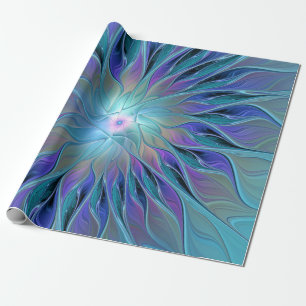 Papel De Regalo Arte fractal abstracto de sueño de flor púrpura az