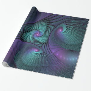 Papel De Regalo Arte fractal abstracto moderno de púrpura y turque
