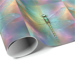 Papel De Regalo Arte fractal de libélula pastel elegante,