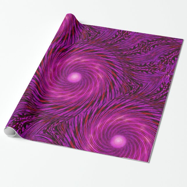 Papel De Regalo Arte Kaleidoscopio de ola espiral negra rosa (Desenrollado)