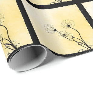 Papel De Regalo arte lineal floral de orquídea sobre amarillo