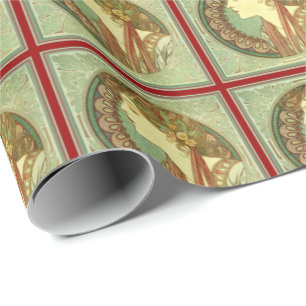 Papel De Regalo Arte Nouveau del laurel de la mujer de Alfonso