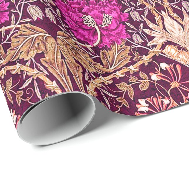 Papel De Regalo Arte Nouveau floral, ciruelo, beige y Deep Purple (Esquina del rollo)