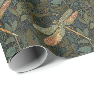 Papel De Regalo Arte nuevo vintage dragona verde dorada