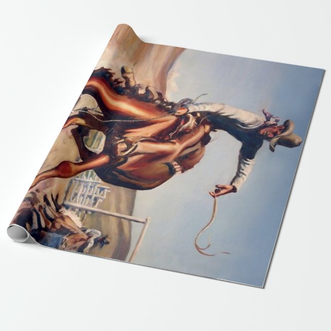 Papel De Regalo Arte occidental "Bucking Bronco" de Will James (Desenrollado)