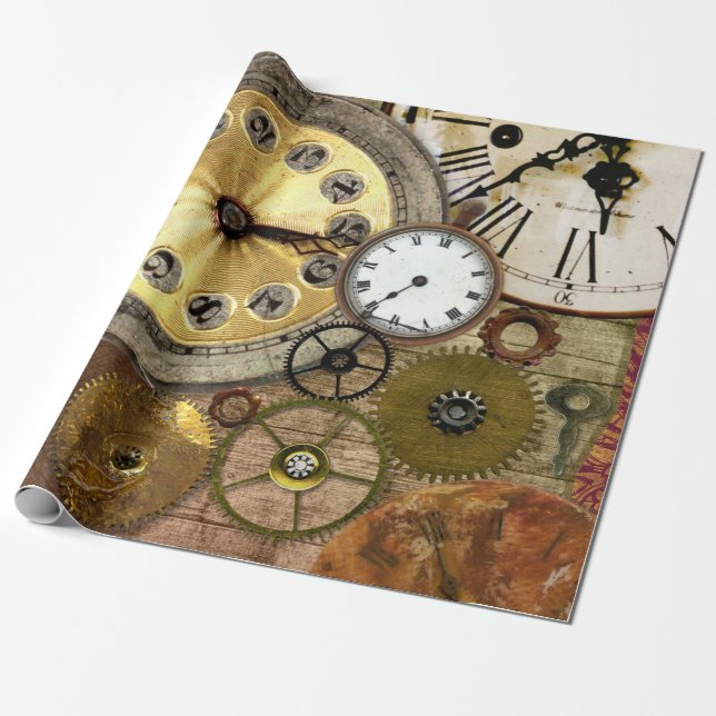 Papel De Regalo Arte oxidado de Steampunk de los relojes viejo (Desenrollado)