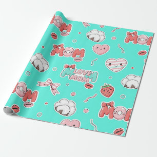 Papel De Regalo Arte Pop Chic Turquesa Patrón de Amor a la Mamá
