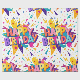 Papel De Regalo Arte Pop Colorido Feliz Cumpleaños