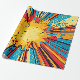 Papel De Regalo Arte Pop Explosión Amarilla de Cómic Retro