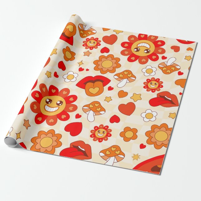 Papel De Regalo Arte pop groovy de los años 1960 valentines lengua (Desenrollado)