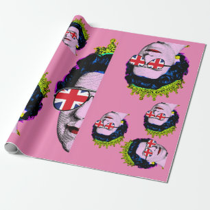 Papel De Regalo Arte pop Moderno HM Queen con gafas de Union Jack