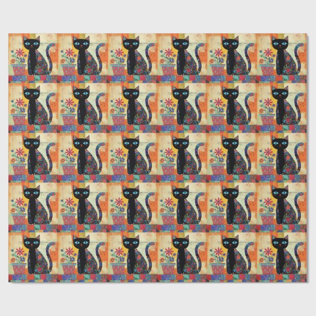 Papel De Regalo Arte Popular de Gato Negro (Superficie plana)