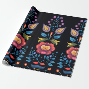 Papel De Regalo Arte popular floral moderno