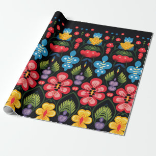 Papel De Regalo Arte popular floral moderno