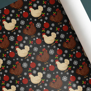 Papel De Regalo Arte Popular Navideño Negro Rústico Encantador